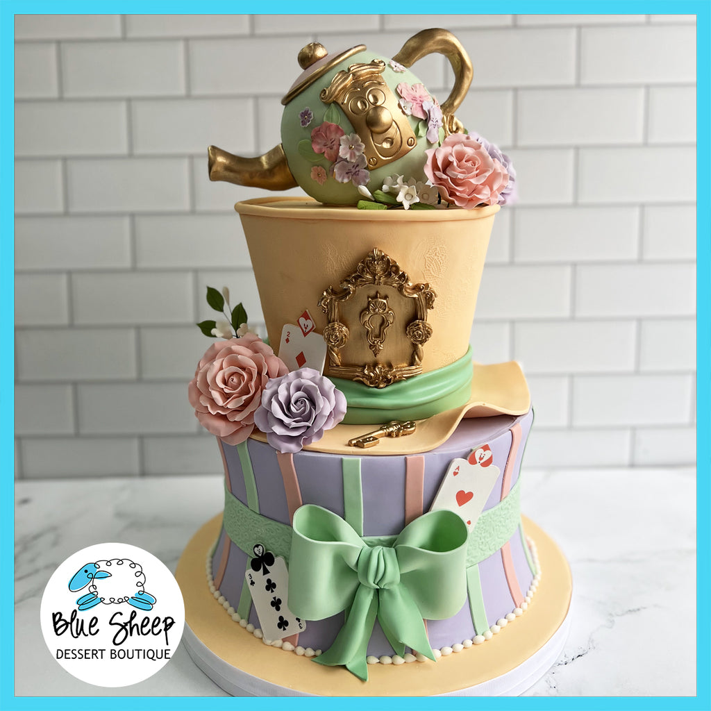 alice's tea party - bridal shower cake