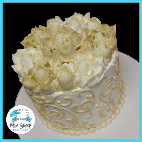 Ivory and White Floral Wedding Buttercream Cake