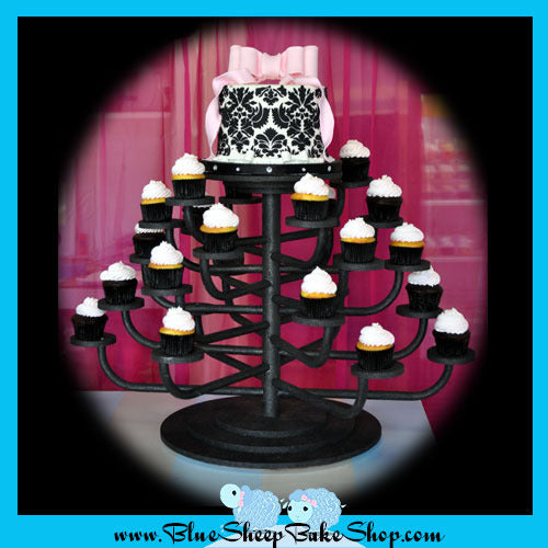 Pink and Black Damask Baby Shower Cupcake Tower