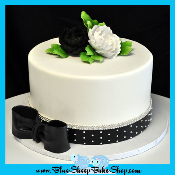 black and white cake with crystal banding 