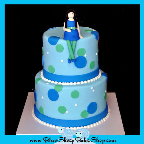 Blue and Green Polka Dotted Baby Shower Cake