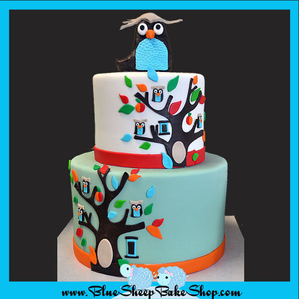 owl themed baby shower cake