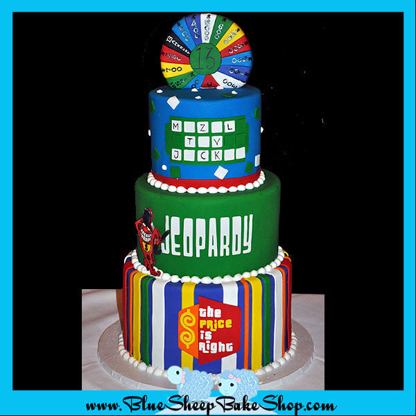 gameshow bat mitzvah  cake - jeopardy, the price is right, and wheel of fortune cake, custom cakes nj