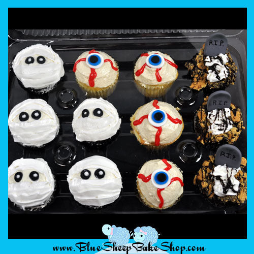 halloween cupcakes - mummies, eye balls, and graves