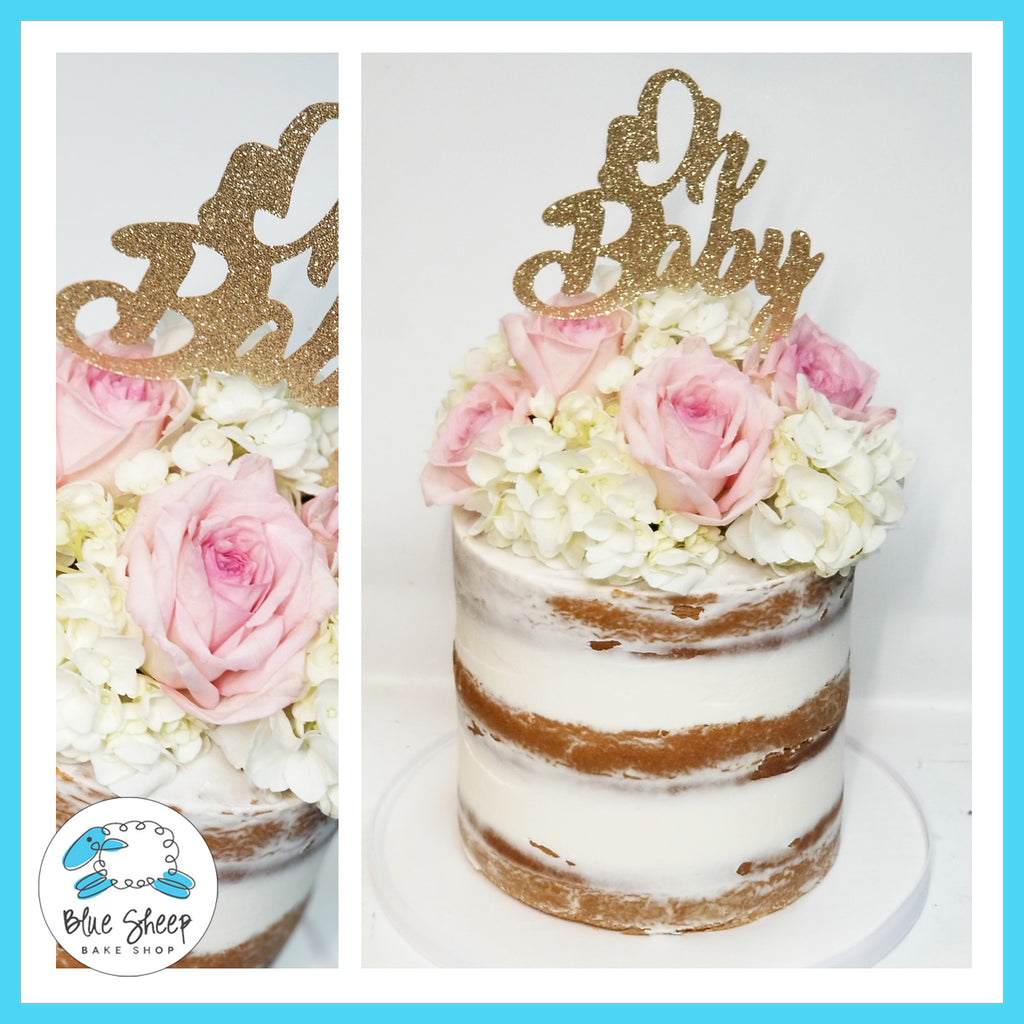 naked baby shower cake with pink roses nj cakes 