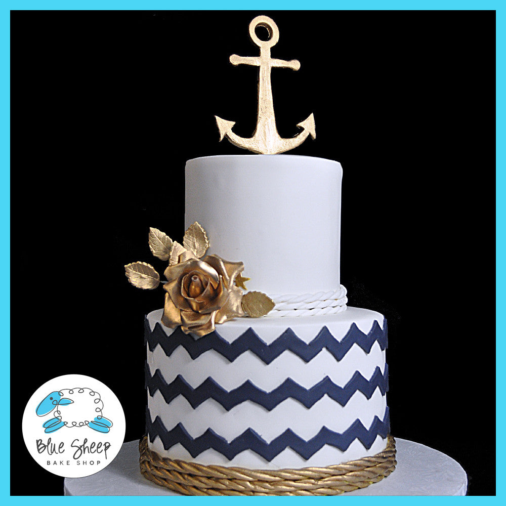 Nautical Gold and Navy Wedding Cake