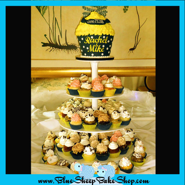 nautical engagement party giant cupcake cake and cupcake tower