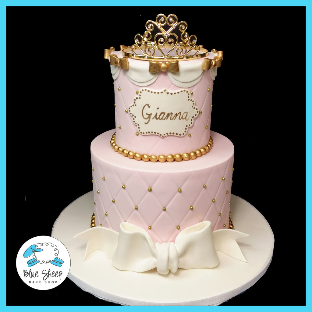 pink and gold princess 1st birthday cake nj