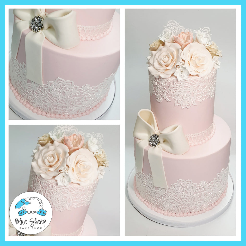 Vintage Lace and Roses Bridal Shower Cake