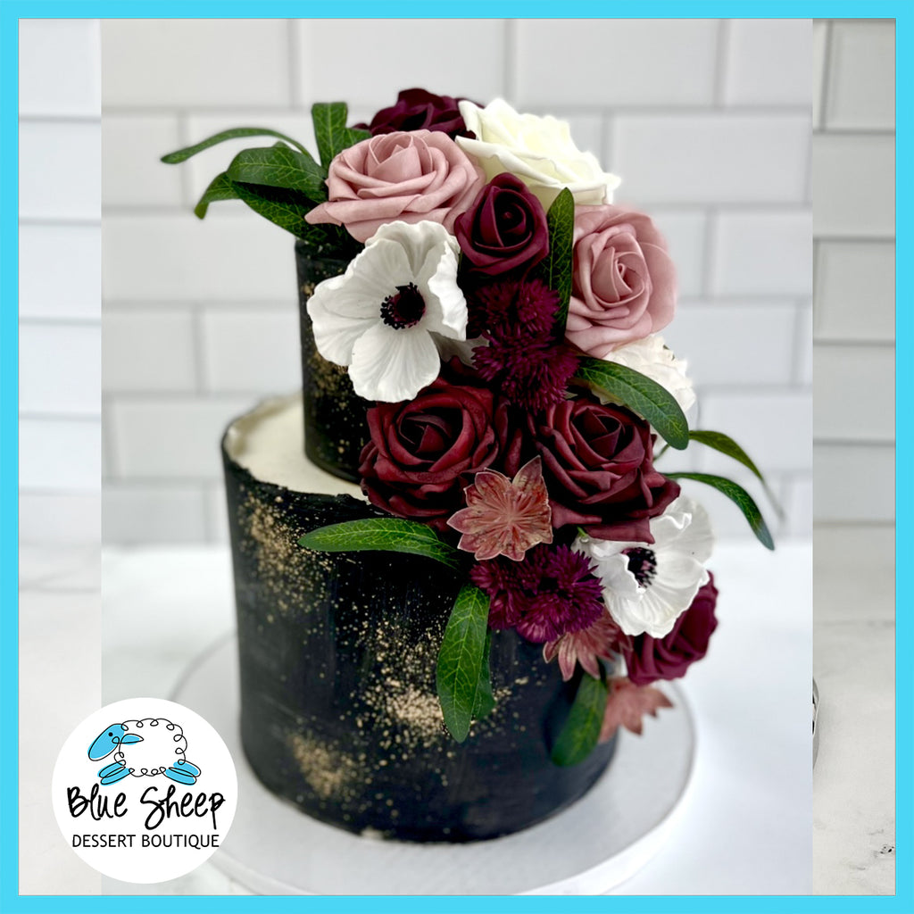 burgundy noir custom bridal shower cake