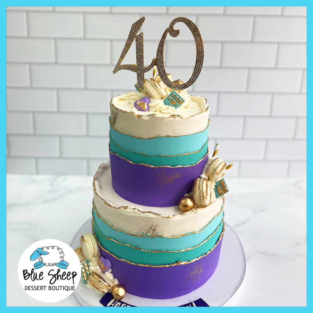 ombre waves 40th birthday cake