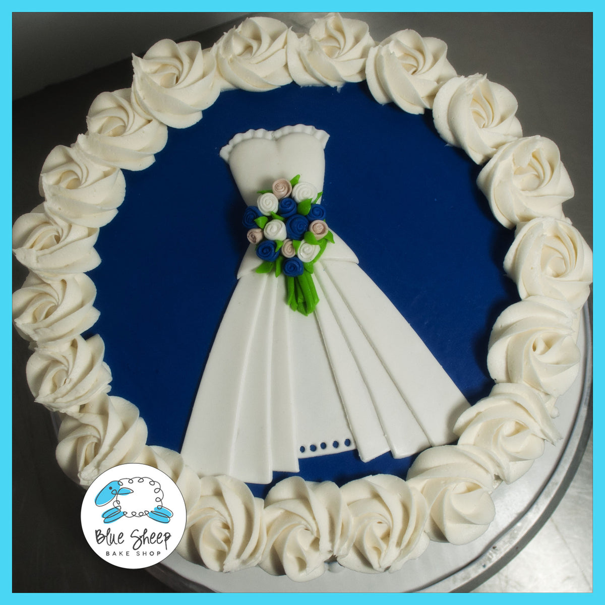Gluten Free Buttercream Wedding Gown Bridal Shower Cake in Royal Blue Gluten Free Buttercream Wedding Gown Bridal Shower Cake in Royal Blue