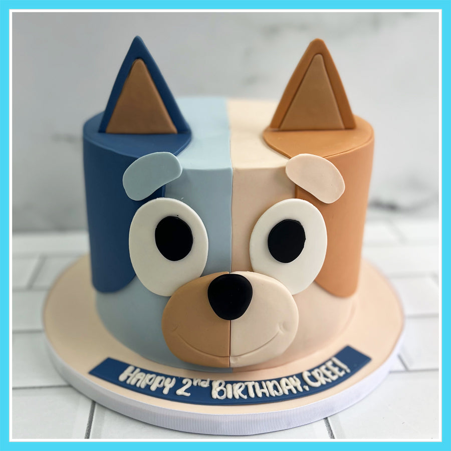 Bluey & Bingo inspired custom birthday cake with playful fondant design