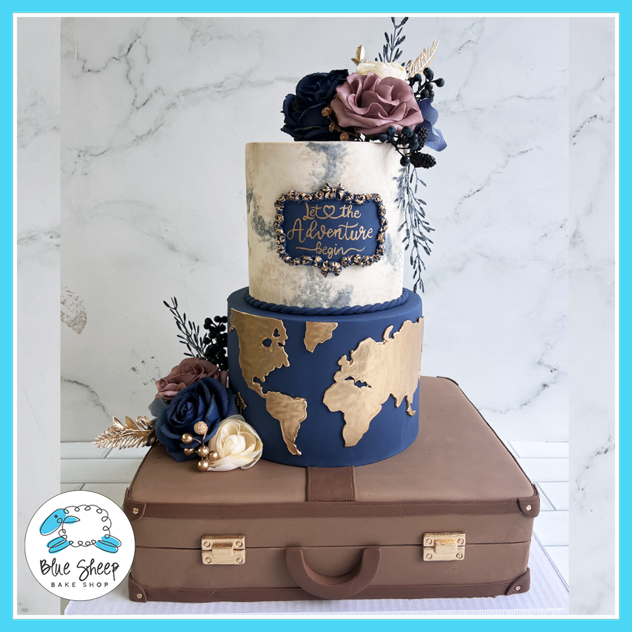Let The Adventure Begin Bridal Shower Cake | Blue Sheep Bake Shop