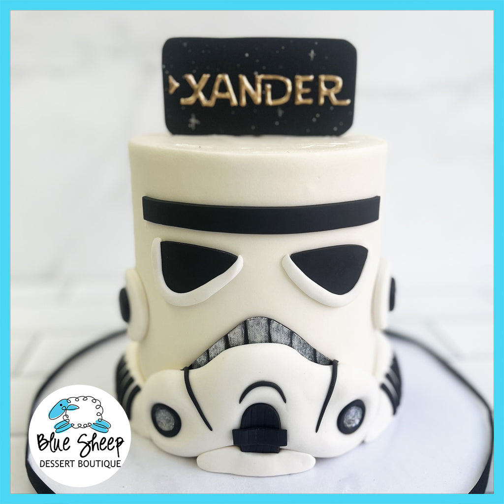 Custom-designed Star Wars Storm Trooper birthday cake.
