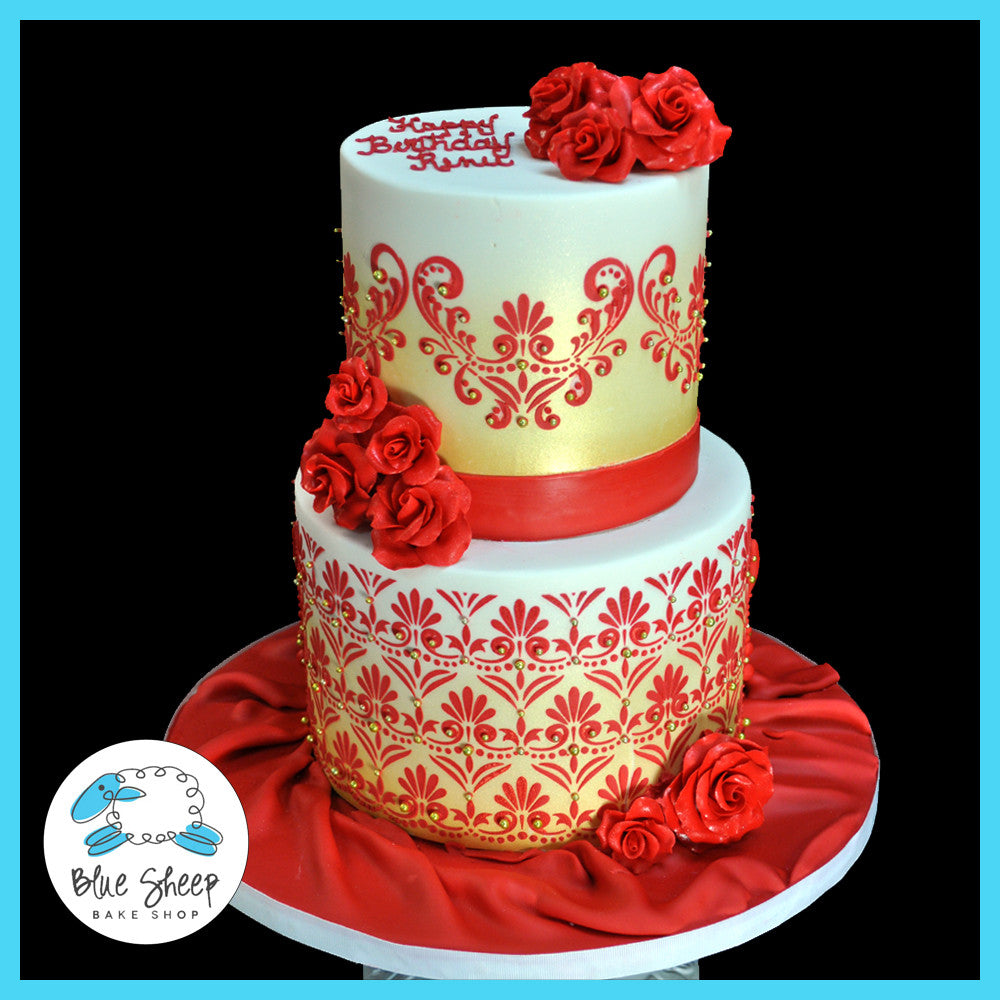 50th birthday cake nj red and gold with roses