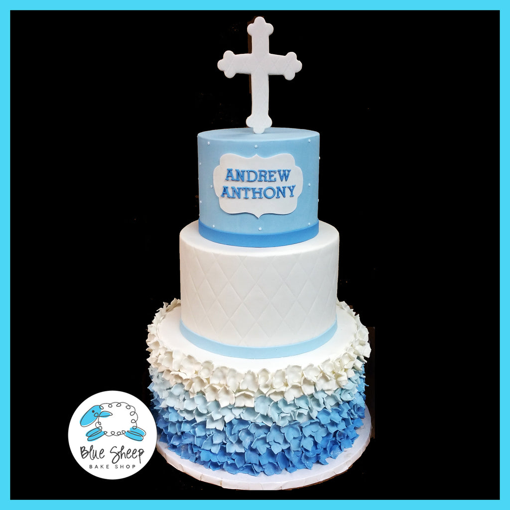 blue ombre confirmation cake nj christening cake