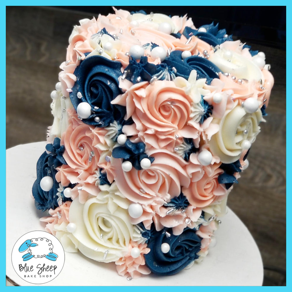 Navy and Blush Buttercream Textures Cake - by Blue Sheep Bake Shop