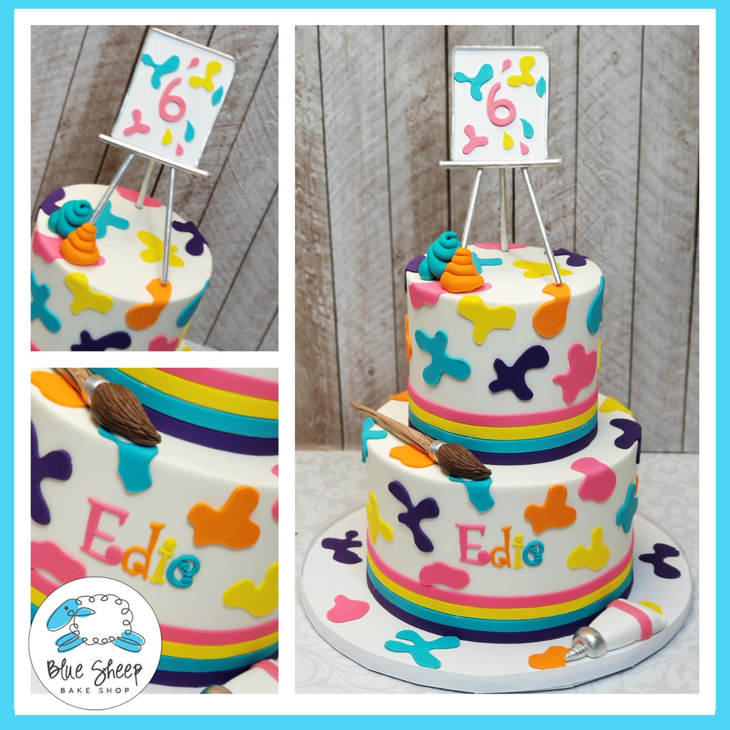 Tiered Buttercream Art Party Birthday Cake - by Blue Sheep Bake Shop