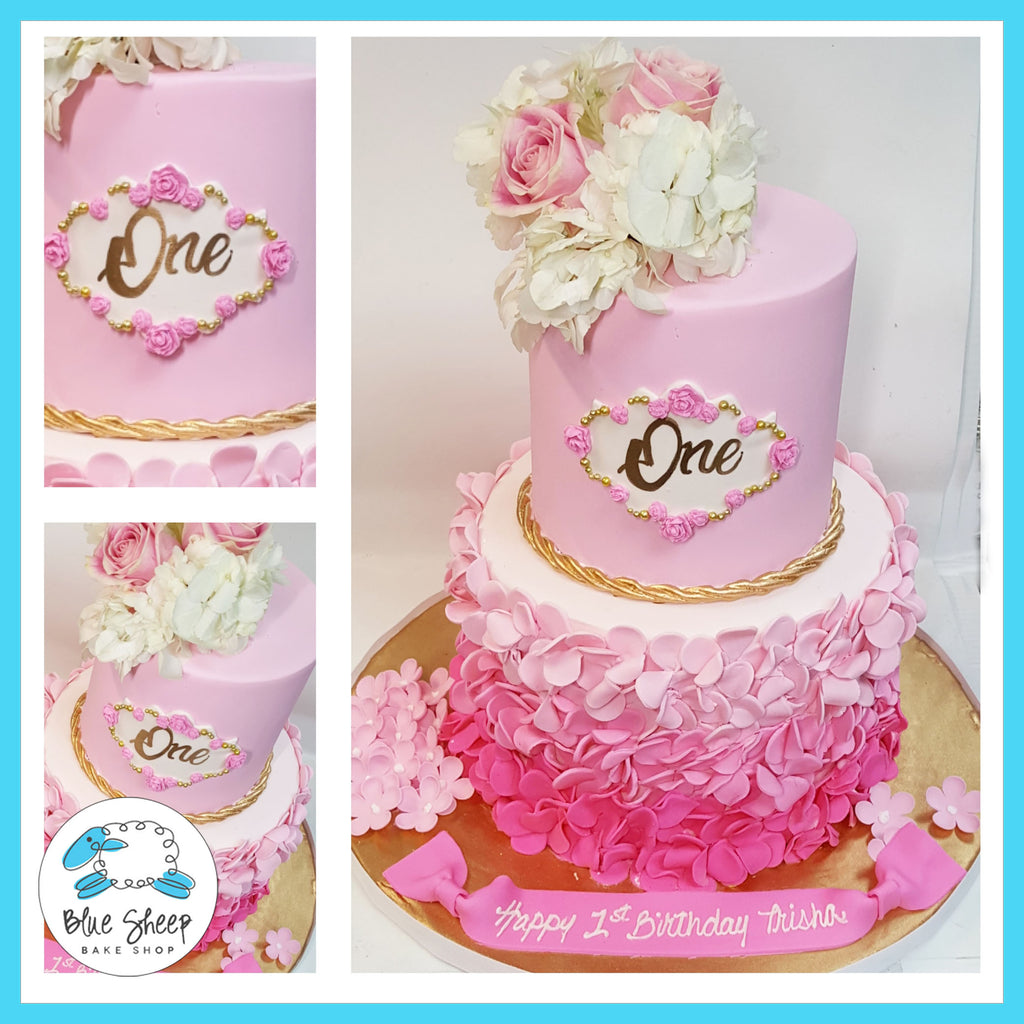 pink ombre petal 1st birthday cake custom cakes nj