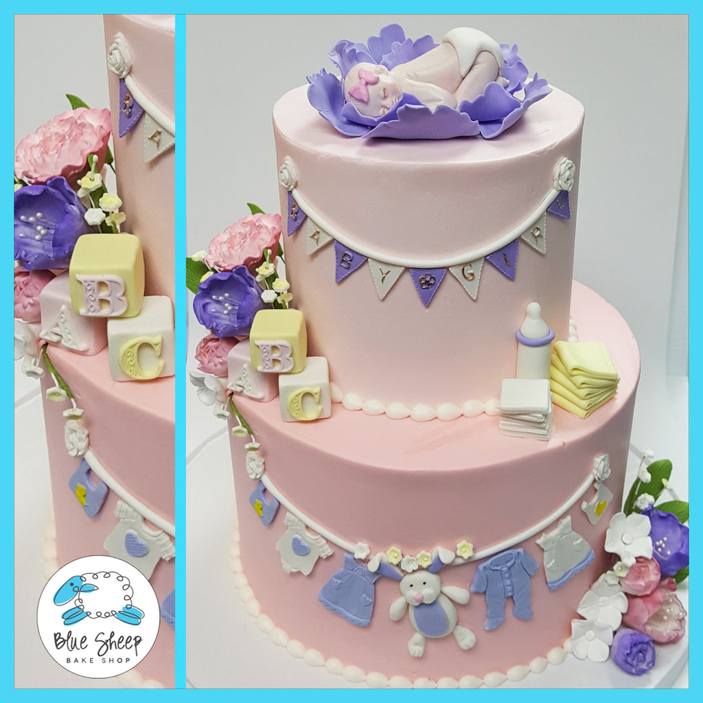 pink and lavender baby shower cake nj