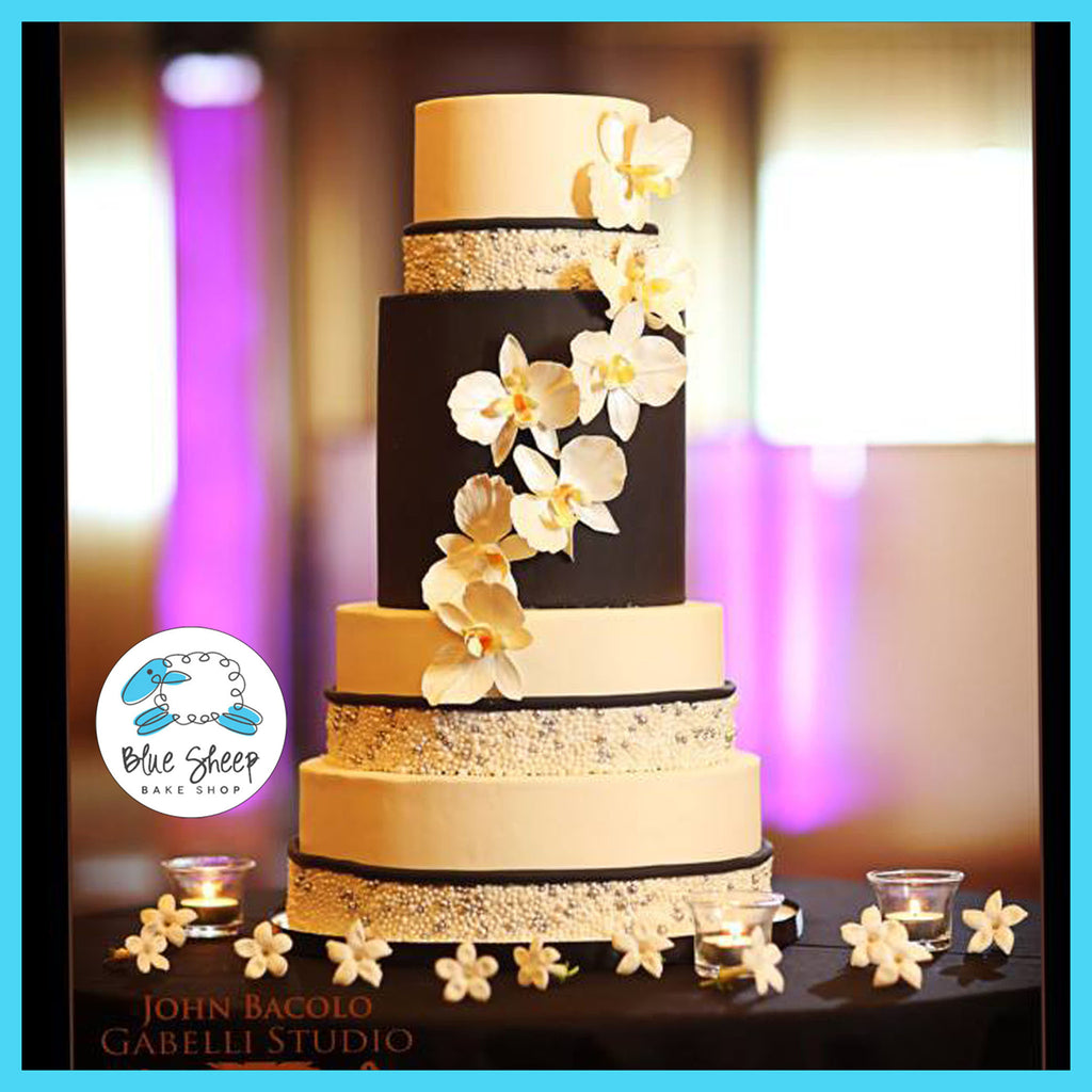 black and ivory wedding cake nj