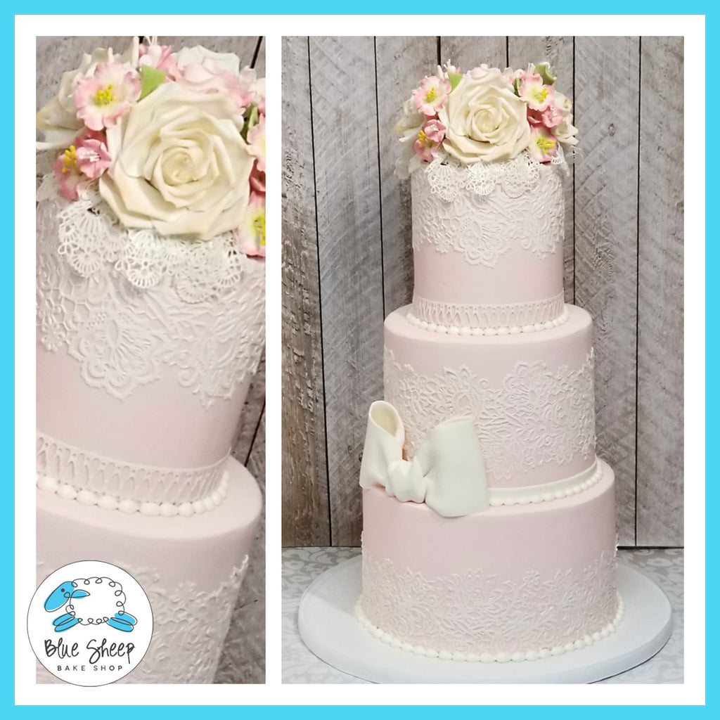 blush lace wedding cake