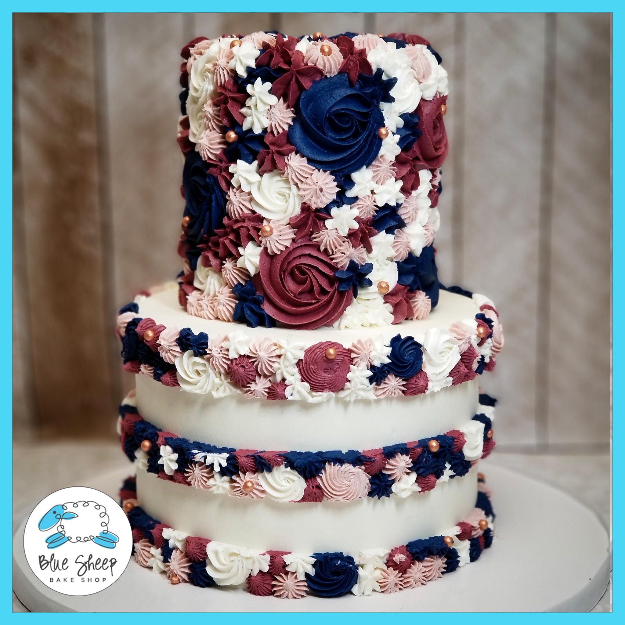 Burgundy & Navy Buttercream Textures Bridal Shower Cake