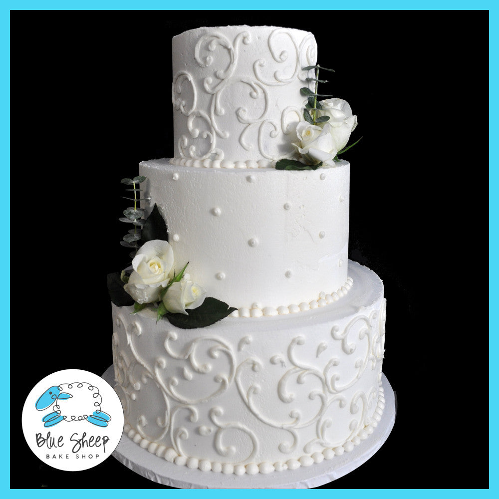 Filigree Buttercream Wedding Cake With Roses