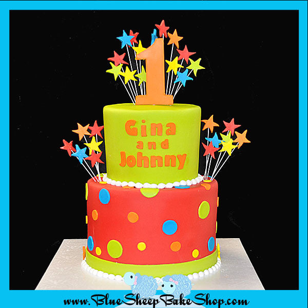 Red and Lime 1st Birthday Cake