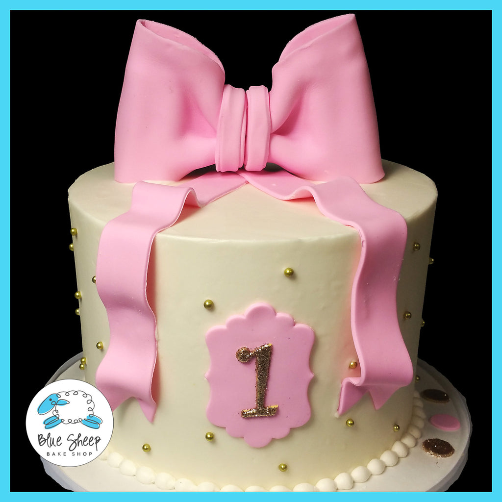 pink and gold classic buttercream 1st birthday cake nj