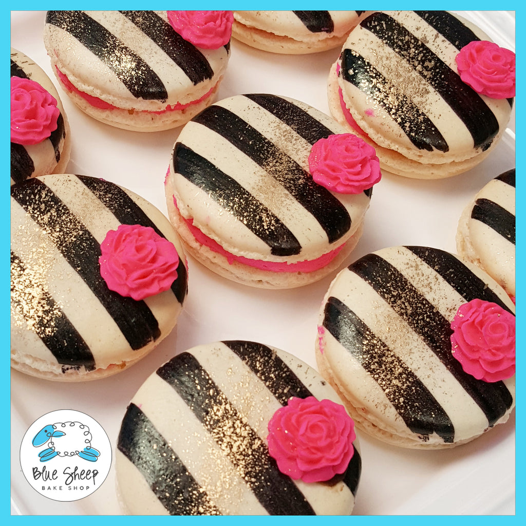 striped macarons with roses nj