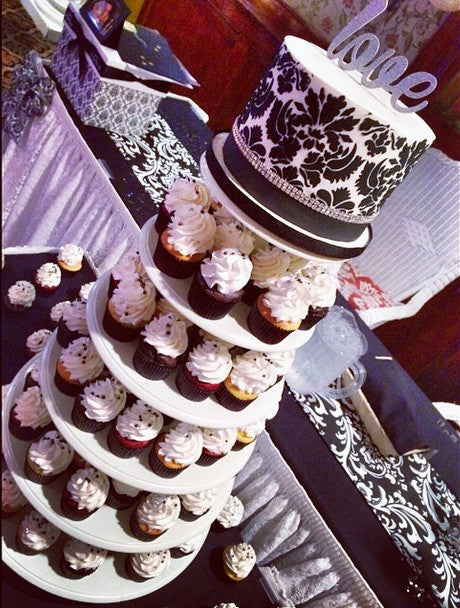 damask wedding cupcake tower
