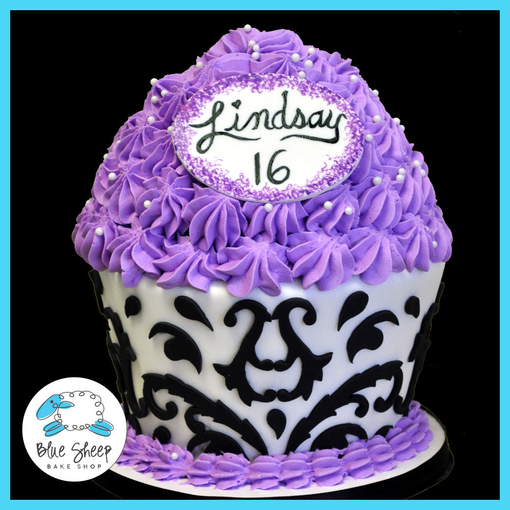 damask giant cupcake birthday cake sweet 16 cake