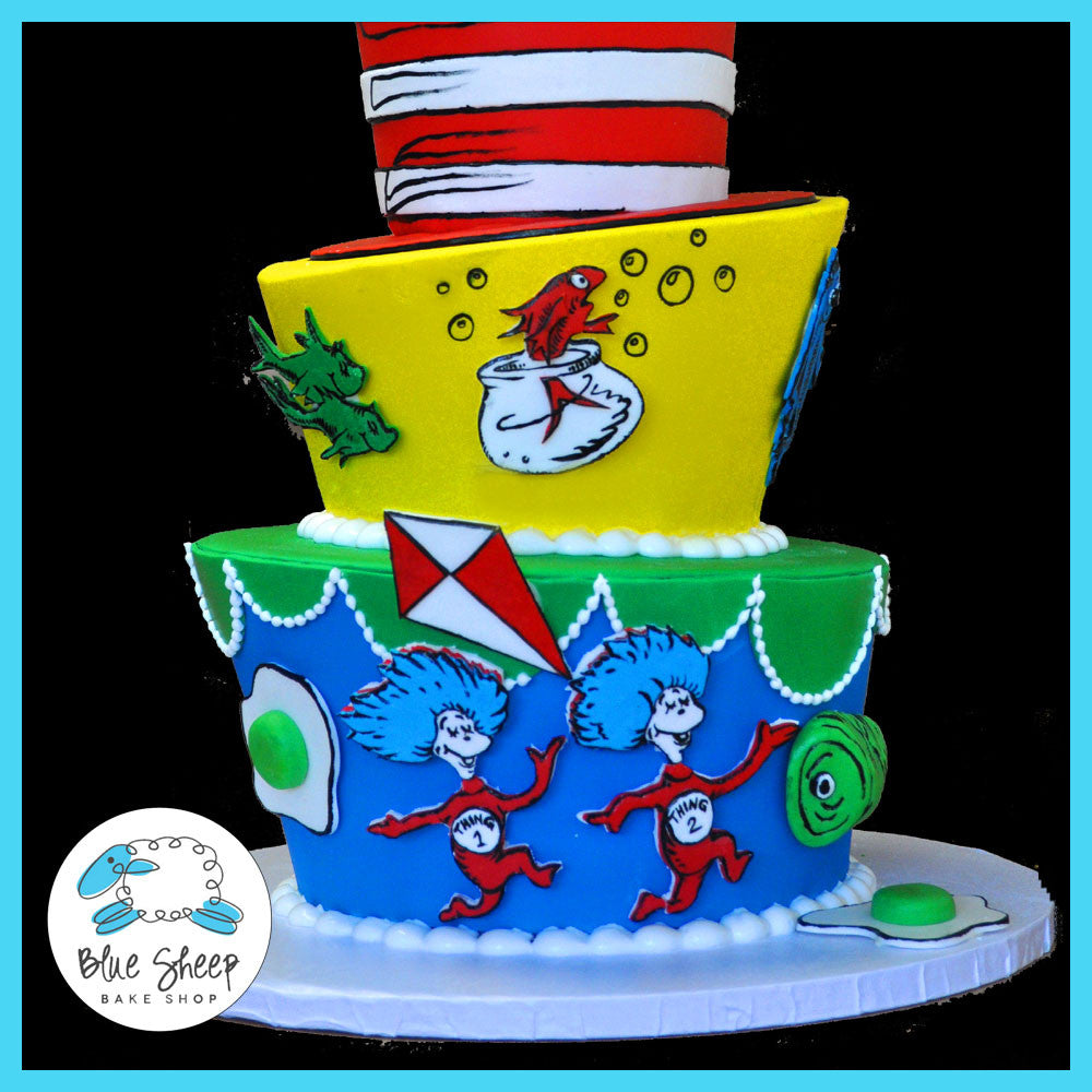 cat in the hat cake green eggs and ham cake one fish two fish cake