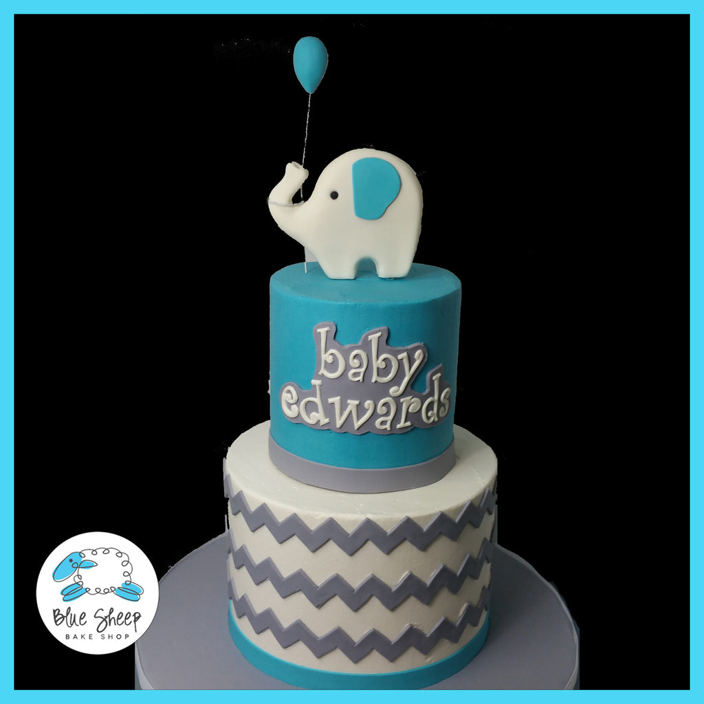 Elephant and Chevron Baby Shower Cake