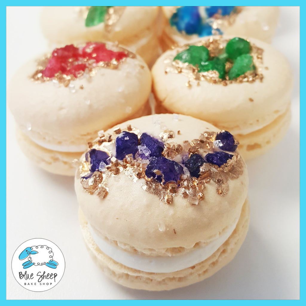 NJ decorated rainbow geode macarons party favors