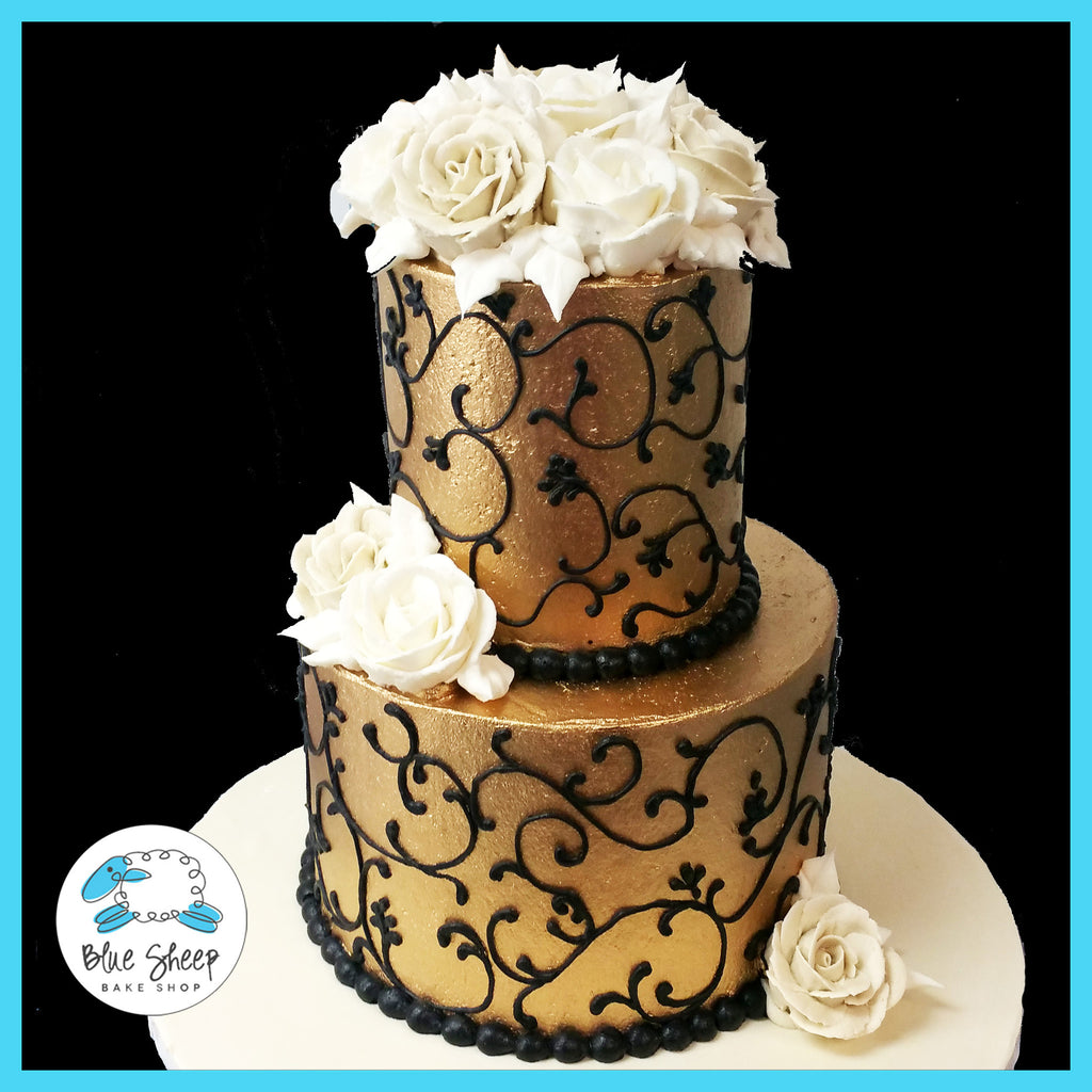 gold and black buttercream birthday cake nj