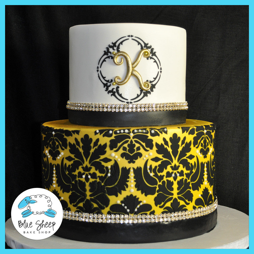 Gold and Black Damask Sweet 16 Birthday Cake