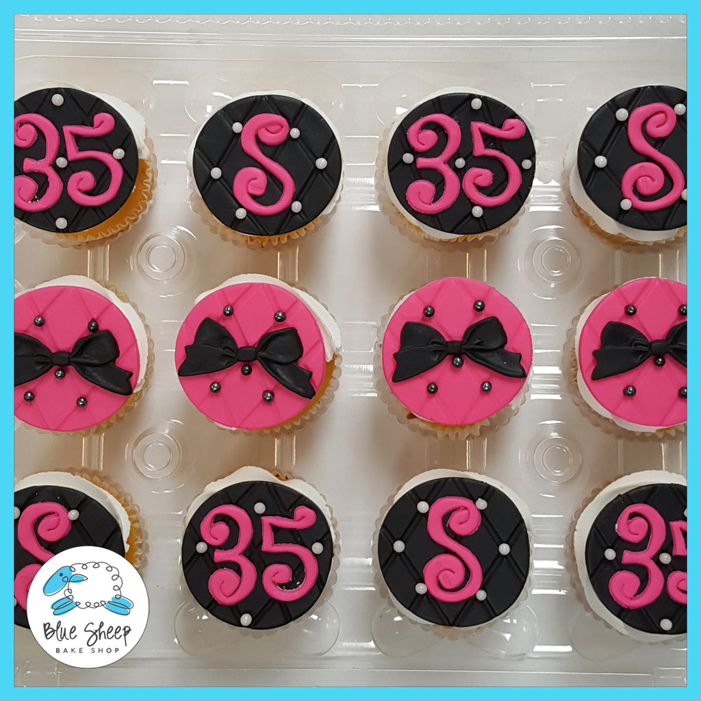 Pink and Black Custom Initial Cupcakes