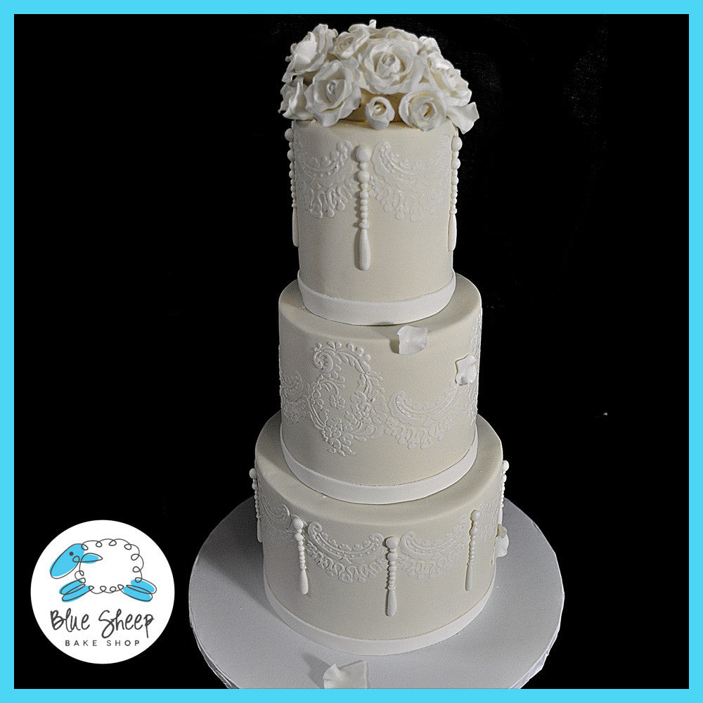 Ivory Roses & Lace Wedding Cake