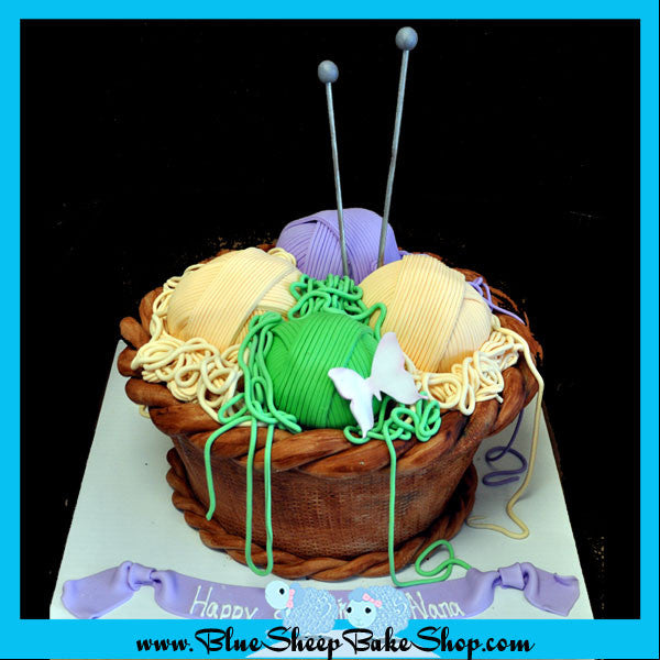 Knitting Basket Sculpted Birthday Cake