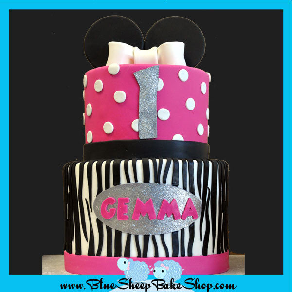 Minnie Mouse 1st Birthday Cake - Zebra Stripes and Polka Dots custom specialty cake NJ 