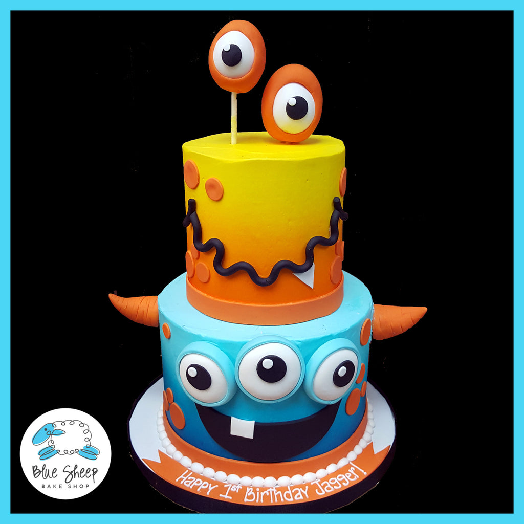 orange and blue monster cake 
