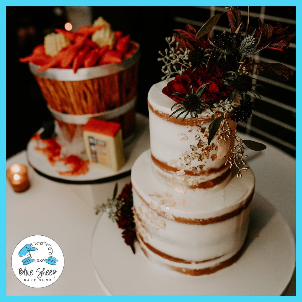 Naked Winter Wedding Cake with Fresh Blooms