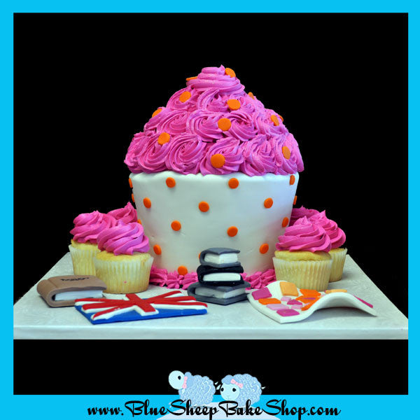 orange and pink polka dotted birthday cake