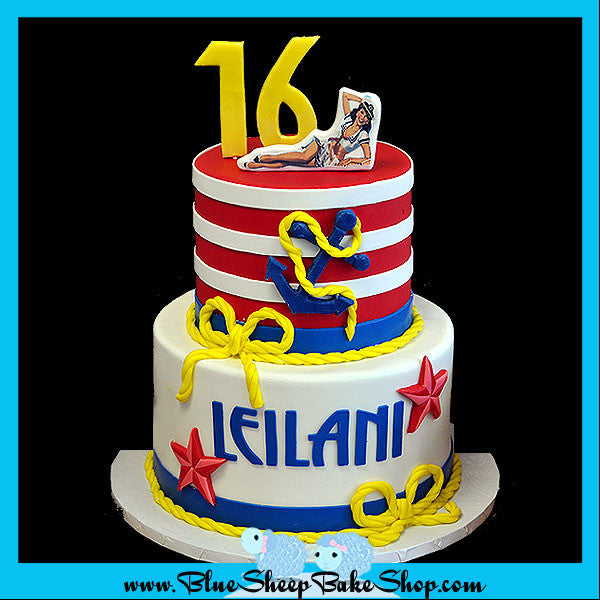 nautical sweet 16 sailor pin up cake by blue sheep custom cakes nj 