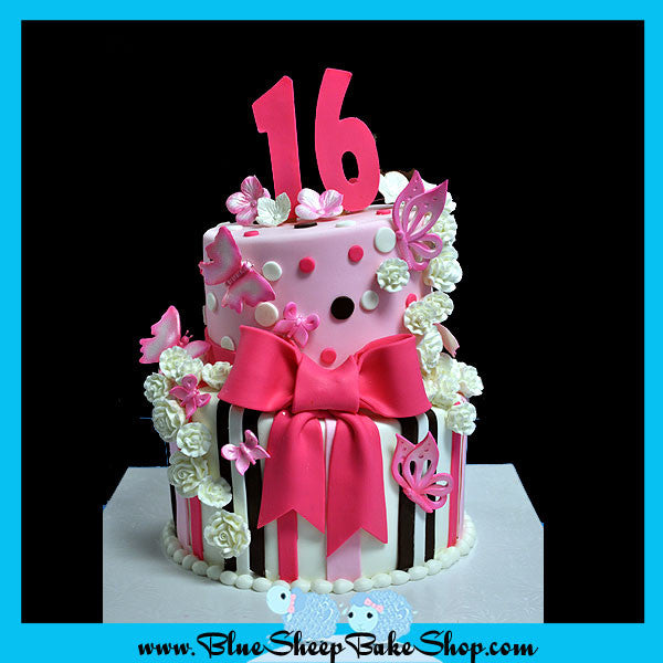 Pink and Brown Sweet 16 Birthday Cake