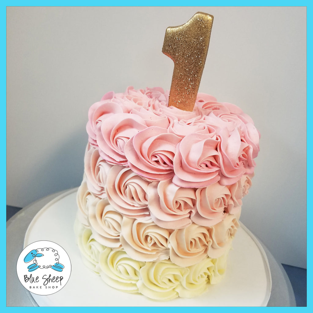pink and gold rosette ombre smash cake nj
