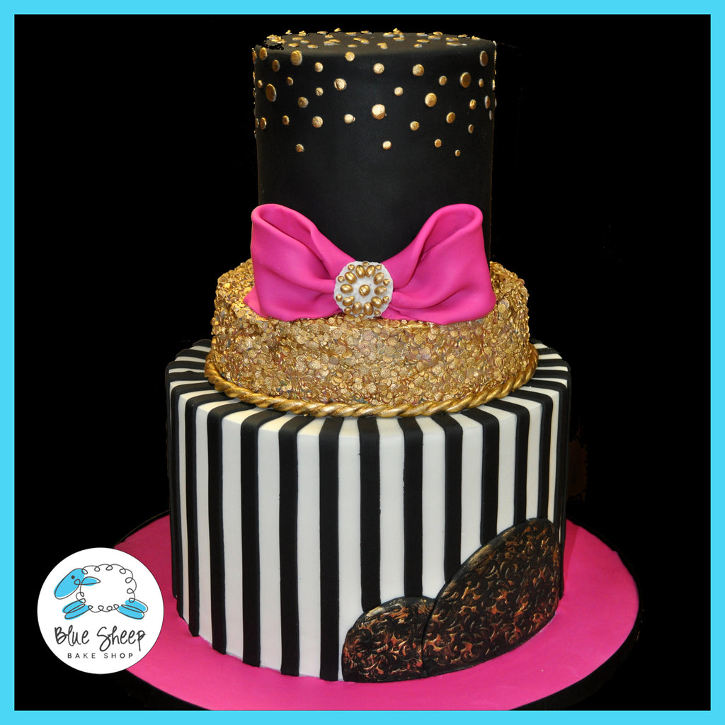 pink black white gold couture 40th birthday cake nj